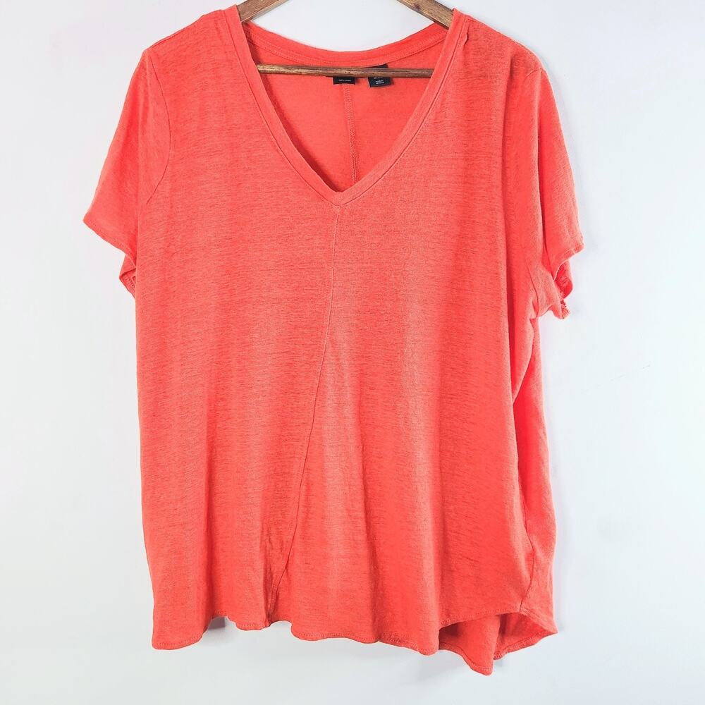 Tahari Womens 100% Linen Asymmetrical Short Sleeve Top Size 2X Beach Resort